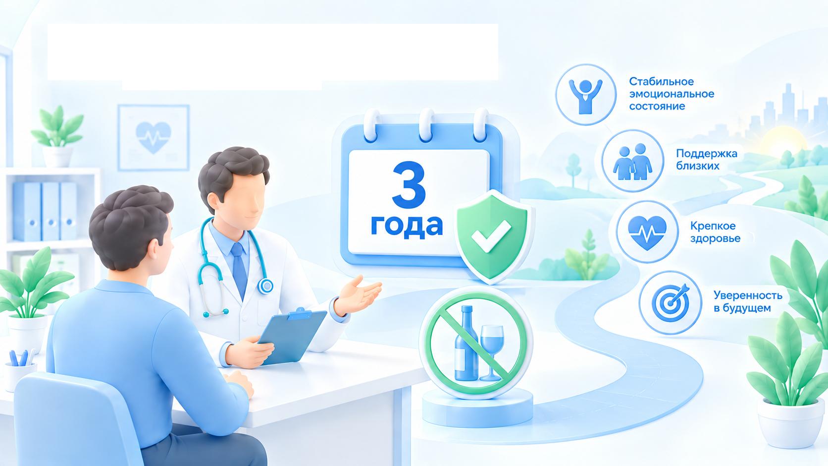Инфографика о трехлетнем периоде кодирования от алкоголизма и поддержании трезвого образа жизни